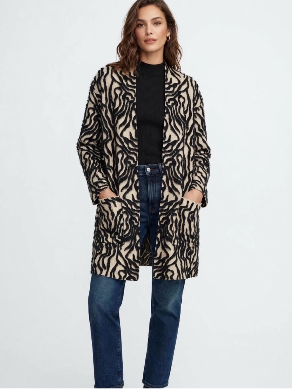 ZARA OPEN SWEATER/MID LONG COAT SIRWL PATTERN SIZE MEDIUM